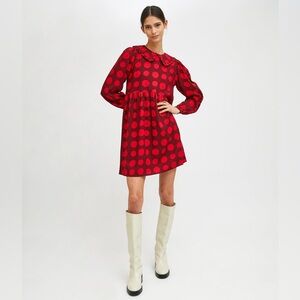 3/$18 Compañia Fantastia Red Polka Dot Shift Dress Peter Pan Collar Sz. S